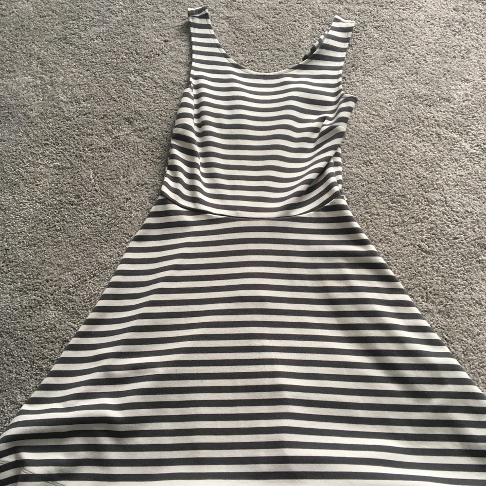 American Eagle gray/white stripe fit-flare dress